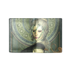 Aweseome dark fairy with headdress Men's Leather Wallet (Model 1612)