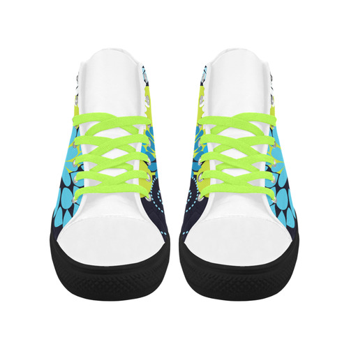 Blue Aqua Abstract Modern Floral Aquila High Top Microfiber Leather Women's Shoes (Model 032)
