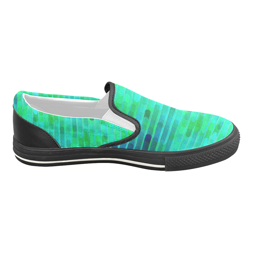 Beautiful Blue Green Abstract Pattern Women's Unusual Slip-on Canvas Shoes (Model 019)