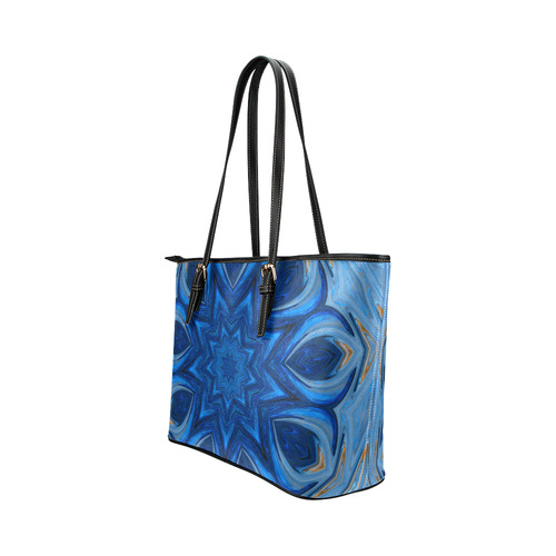 Blue Blossom Mandala Leather Tote Bag/Small (Model 1651)