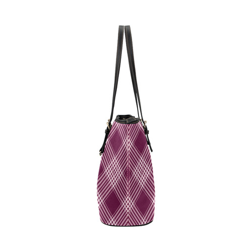 Burgundy And White Plaid Leather Tote Bag/Large (Model 1651)