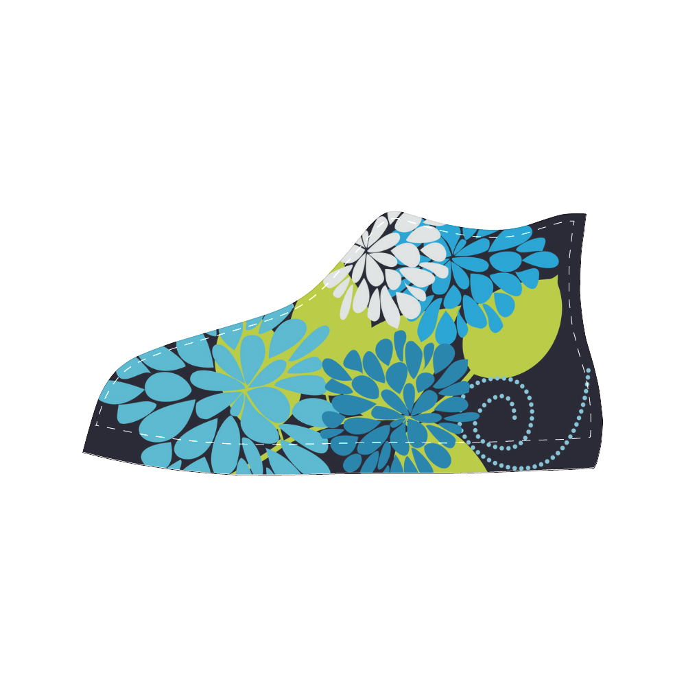 Blue Aqua Abstract Modern Floral High Top Canvas Women's Shoes/Large Size (Model 017)