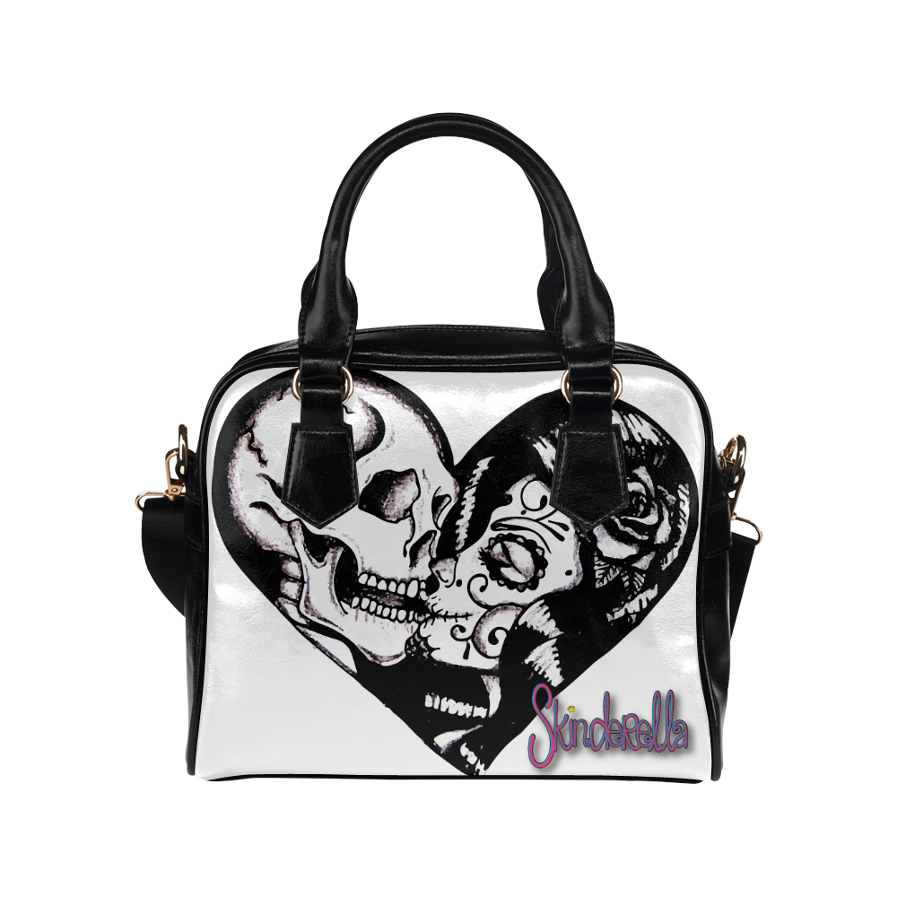 "Skull Heart Kiss" by Skinderella Shoulder Handbag (Model 1634)