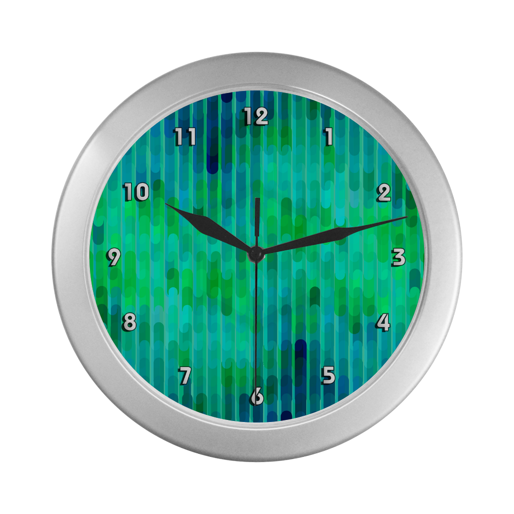 Beautiful Blue Green Abstract Pattern Silver Color Wall Clock
