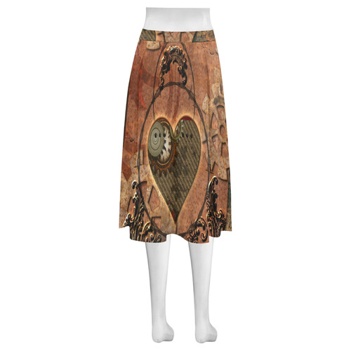 Steampunk wonderful heart, clocks and gears Mnemosyne Women's Crepe Skirt (Model D16)