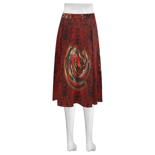 The dragon in red and gold Mnemosyne Women's Crepe Skirt (Model D16)
