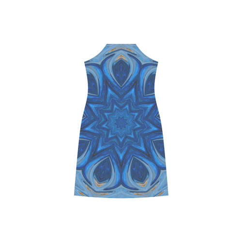 Blue Blossom Mandala V-Neck Open Fork Long Dress(Model D18)