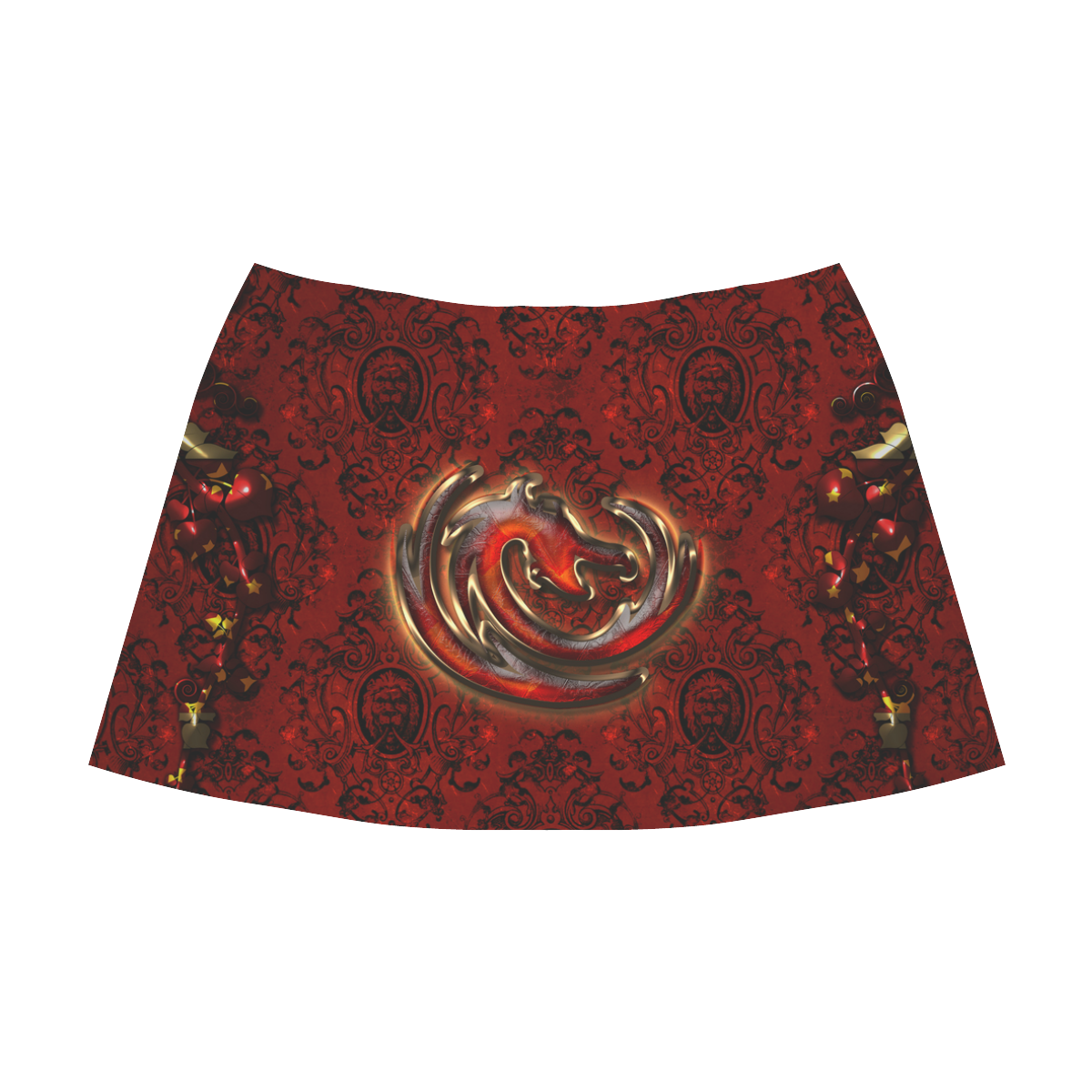 The dragon in red and gold Mnemosyne Women's Crepe Skirt (Model D16)