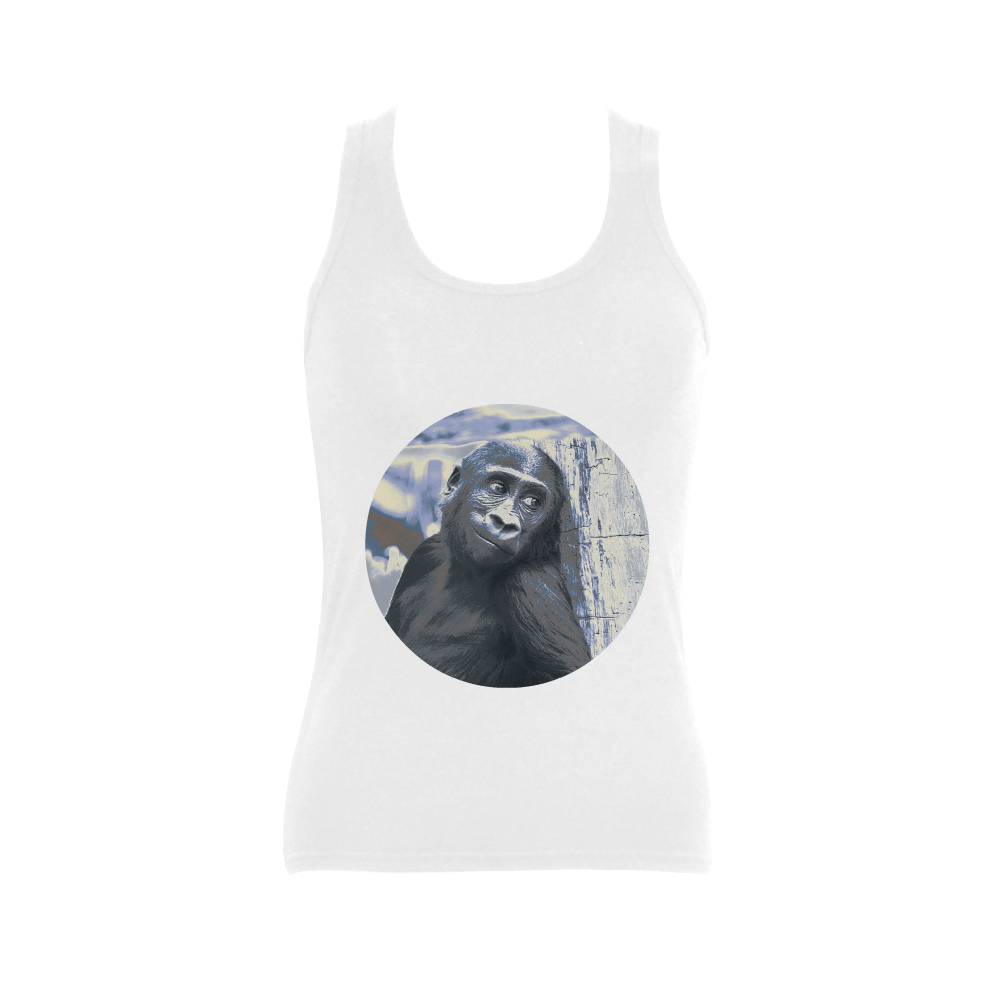 smiling gorilla baby blue Women's Shoulder-Free Tank Top (Model T35)