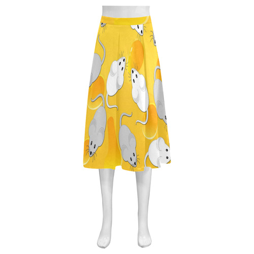 mice on cheese Mnemosyne Women's Crepe Skirt (Model D16)