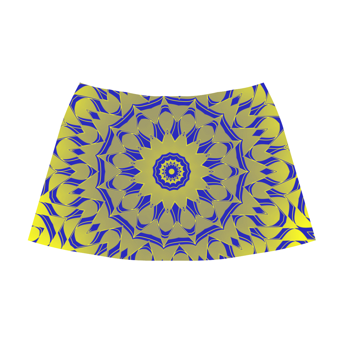 Yellow Blue Gold Mandala Mnemosyne Women's Crepe Skirt (Model D16)