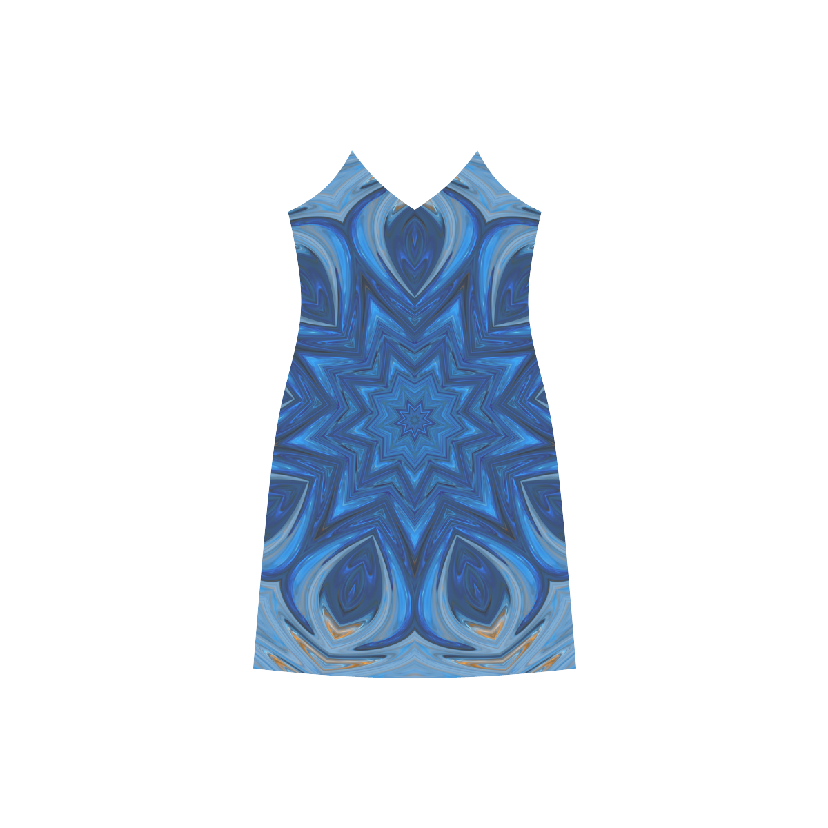 Blue Blossom Mandala V-Neck Open Fork Long Dress(Model D18)