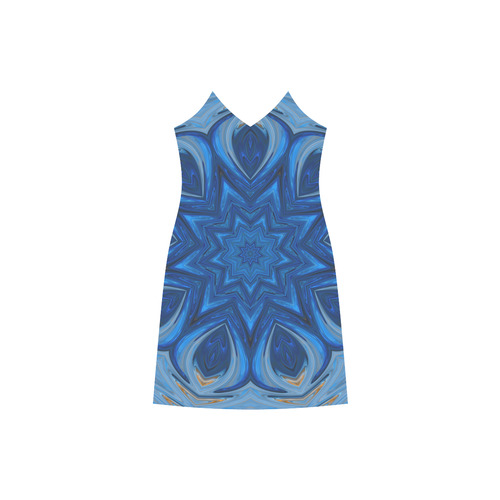 Blue Blossom Mandala V-Neck Open Fork Long Dress(Model D18)