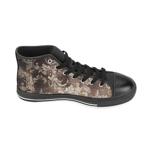 Grunge vintage floral pattern in dark brown High Top Canvas Women's Shoes/Large Size (Model 017)