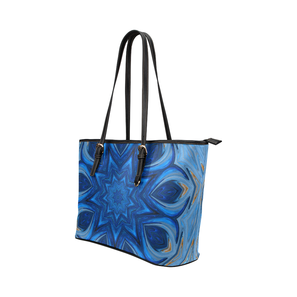 Blue Blossom Mandala Leather Tote Bag/Small (Model 1651)