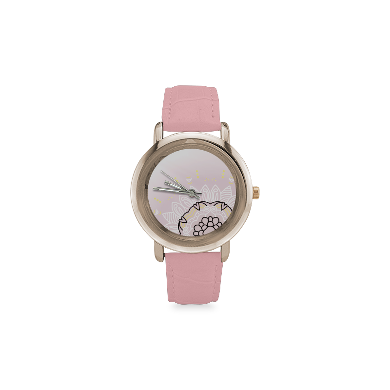 New arrival in shop. Designers watches with hand-drawn mandala art. New edition 2016 with pink and s Women's Rose Gold Leather Strap Watch(Model 201)