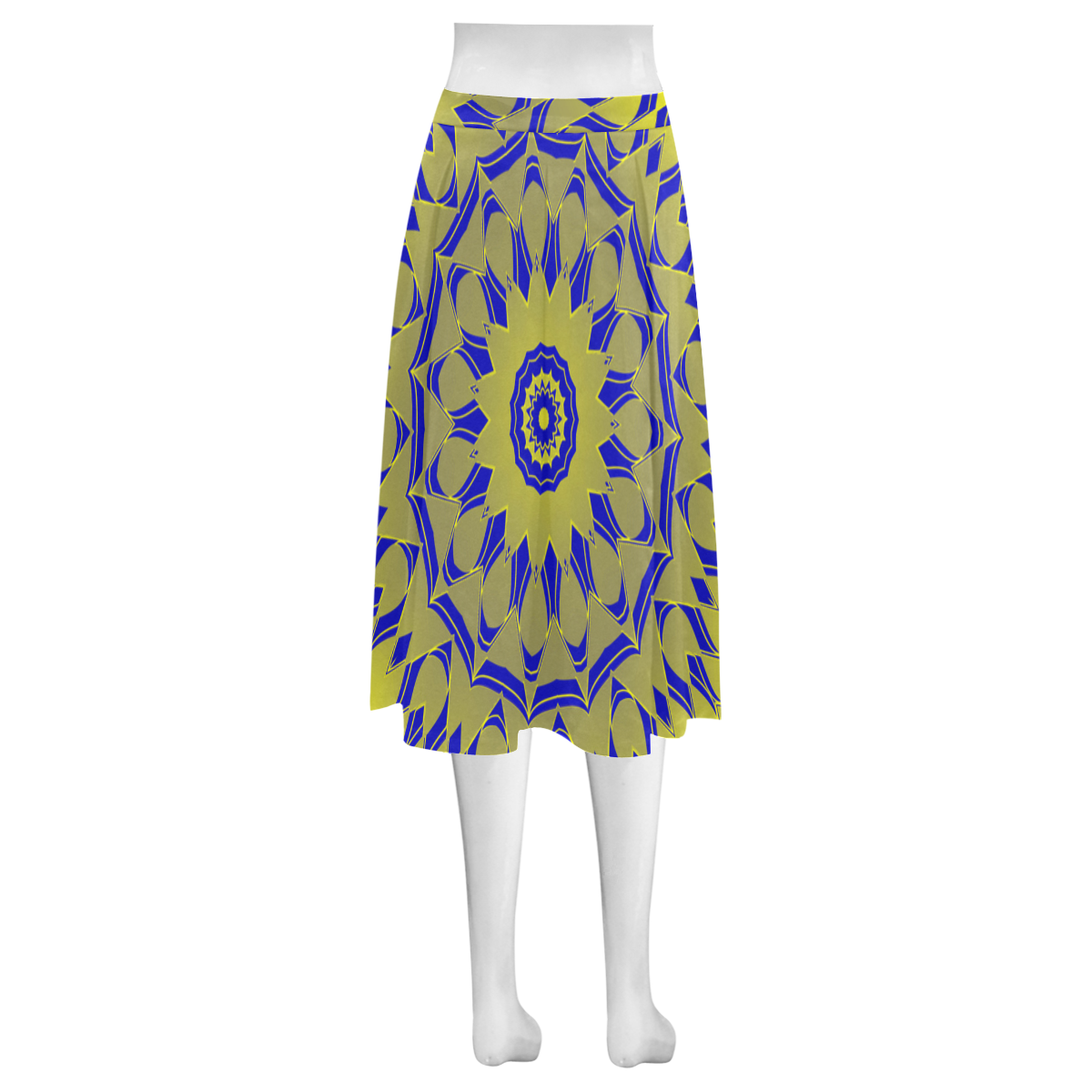 Yellow Blue Gold Mandala Mnemosyne Women's Crepe Skirt (Model D16)