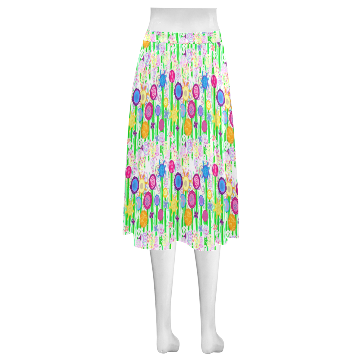 Pretty Summer Meadow Flowers Mnemosyne Women's Crepe Skirt (Model D16)