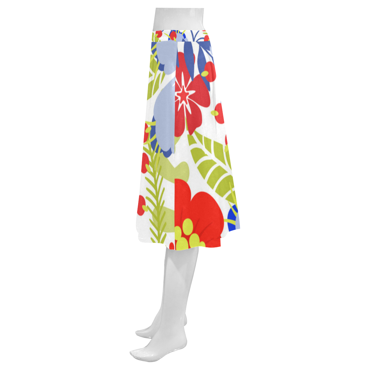Colorful Red Blue Modern Floral Pattern Mnemosyne Women's Crepe Skirt (Model D16)