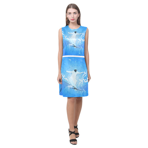 Snowboarder with snowflakes Eos Women's Sleeveless Dress (Model D01)