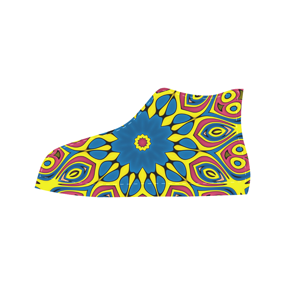 Yellow Flower Mandala Aquila High Top Microfiber Leather Women's Shoes (Model 032)
