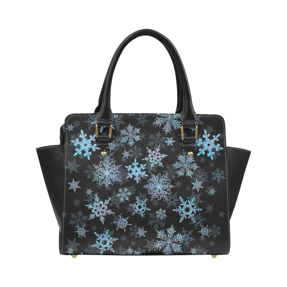 Snowflakes, Blue snow, stitched Classic Shoulder Handbag (Model 1653)