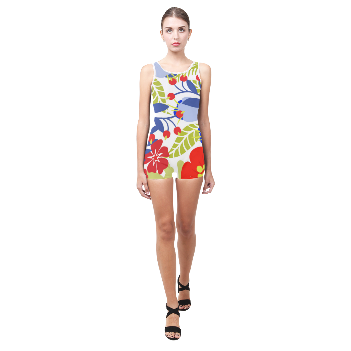 Red Blue Colorful Modern Floral Pattern Classic One Piece Swimwear (Model S03)
