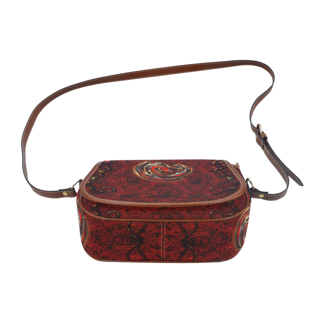 The dragon in red and gold Saddle Bag/Small (Model 1649) Full Customization