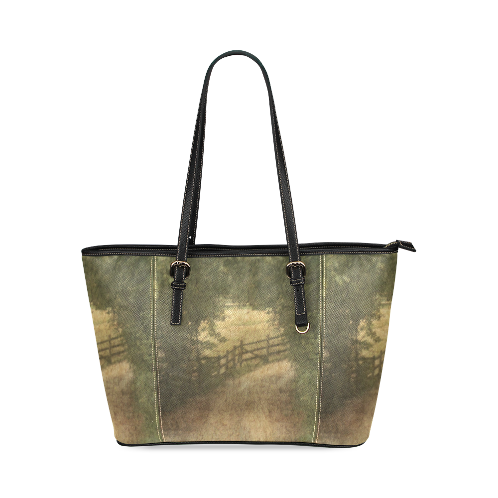 Vintage Landscape 02 Leather Tote Bag/Large (Model 1640)