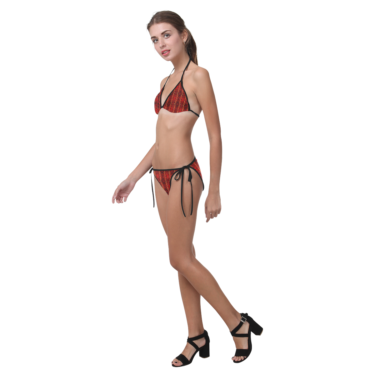 Red Gold, Old Oriental Pattern Custom Bikini Swimsuit (Model S01)