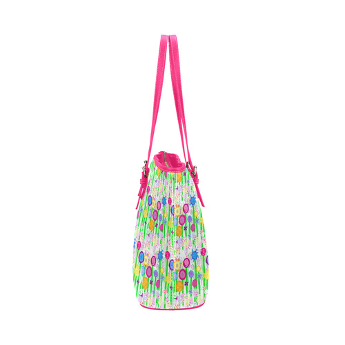 Pretty Summer Meadow Flowers Leather Tote Bag/Small (Model 1651)