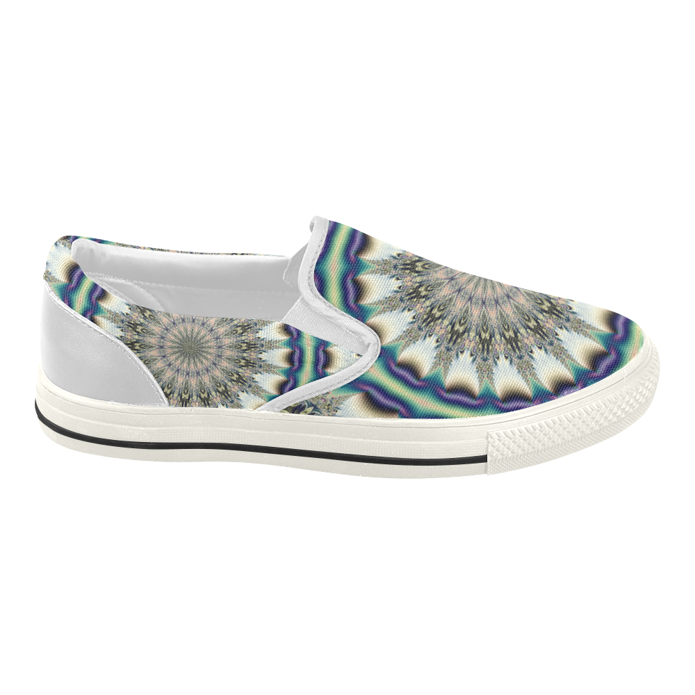 Fractal Kaleidoscope Mandala Flower Abstract 19 Women's Slip-on Canvas Shoes (Model 019)