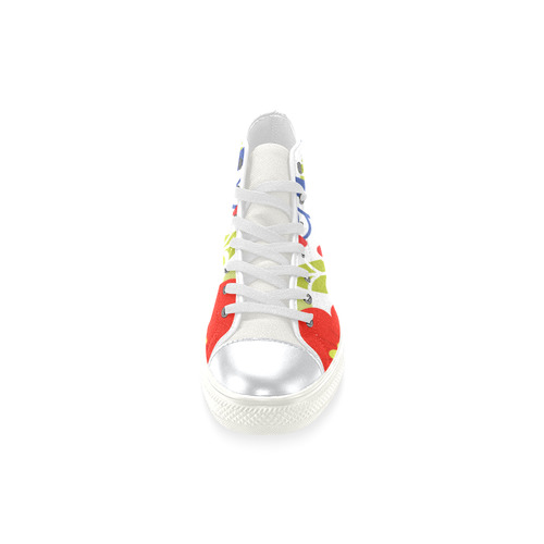 Colorful Red Blue Modern Floral Pattern High Top Canvas Women's Shoes/Large Size (Model 017)