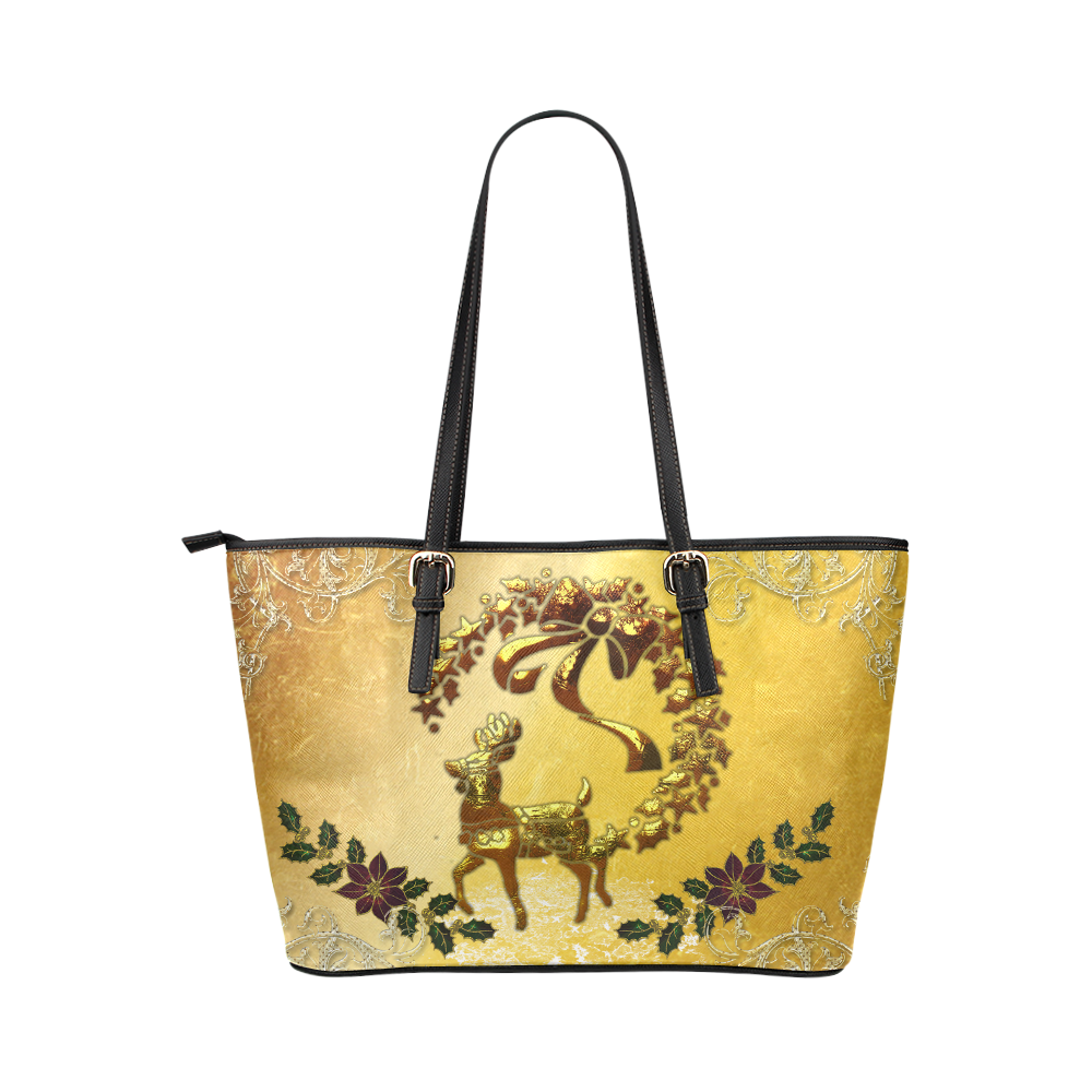 Reindeer in golden colors Leather Tote Bag/Large (Model 1651)