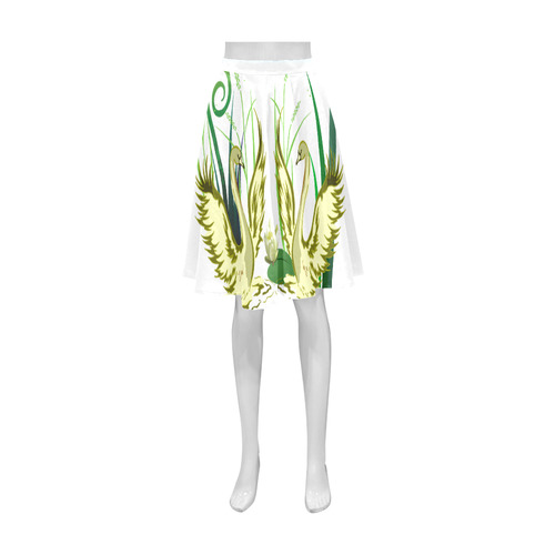Lovely Swans  & Flower Lily in a Pond Athena Women's Short Skirt (Model D15)