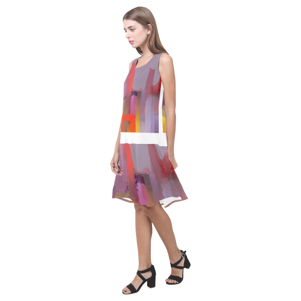 color Sleeveless Splicing Shift Dress(Model D17)