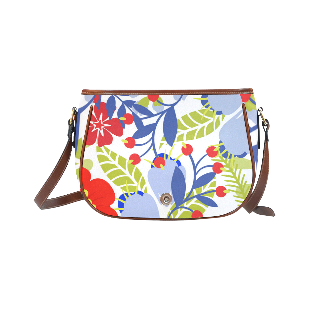 Colorful Red Blue Modern Floral Pattern Saddle Bag/Small (Model 1649) Full Customization