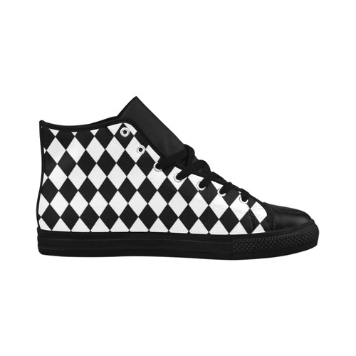 Diamond Check Black And White Aquila High Top Microfiber Leather Women's Shoes (Model 032)