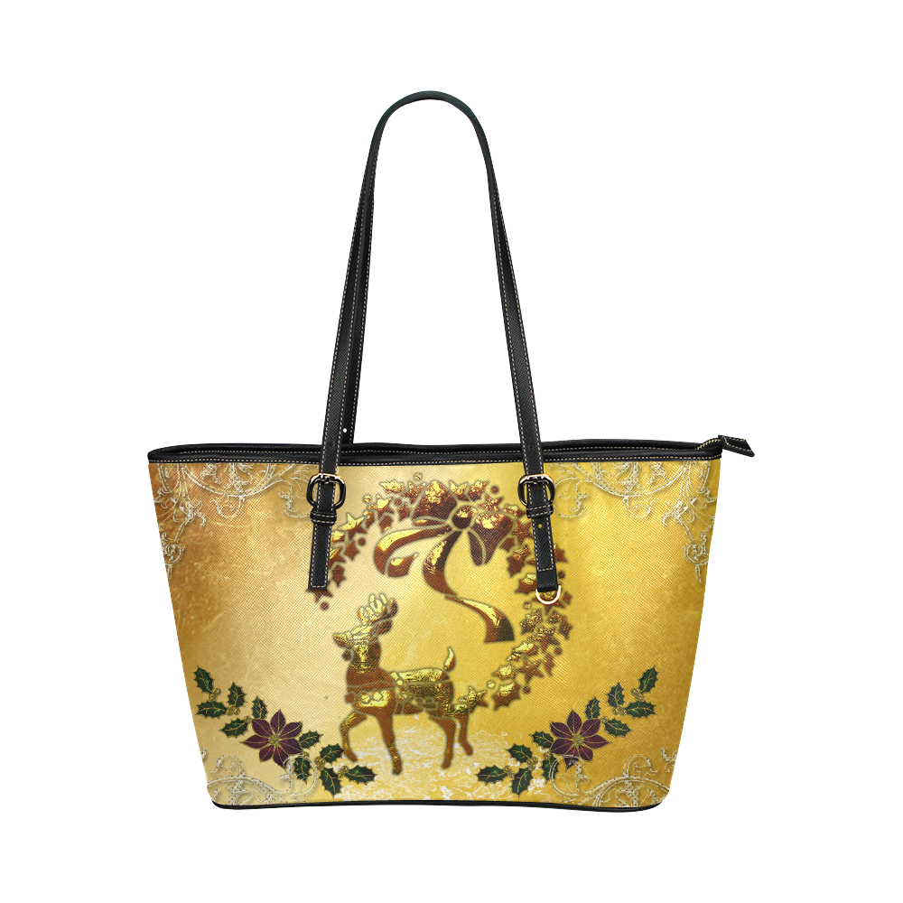 Reindeer in golden colors Leather Tote Bag/Large (Model 1651)