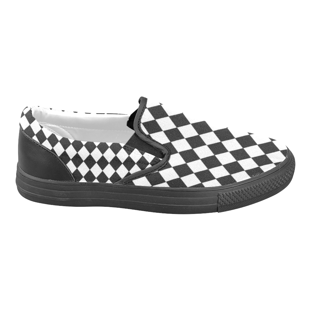 Diamon Checks Black and White and Rainbow Women's Unusual Slip-on Canvas Shoes (Model 019)