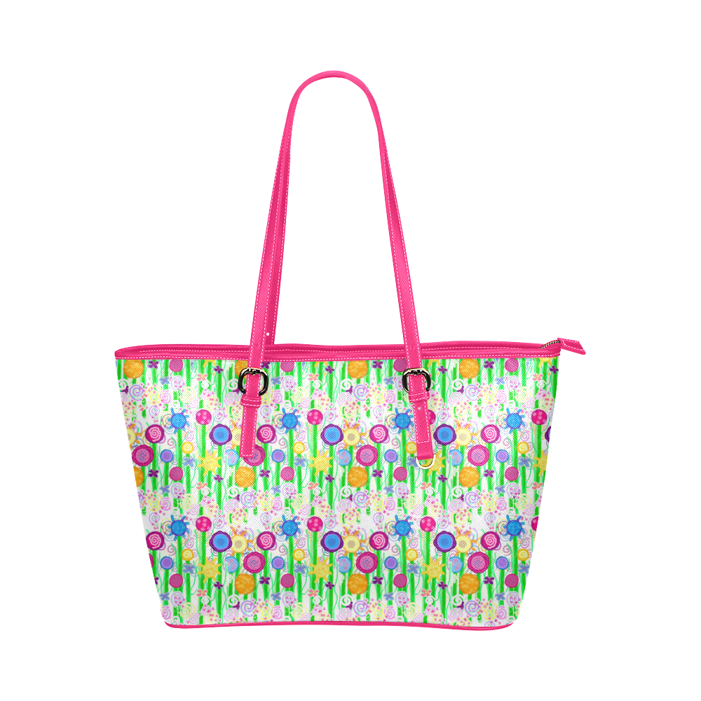 Pretty Summer Meadow Flowers Leather Tote Bag/Small (Model 1651)