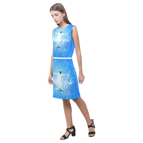 Snowboarder with snowflakes Eos Women's Sleeveless Dress (Model D01)