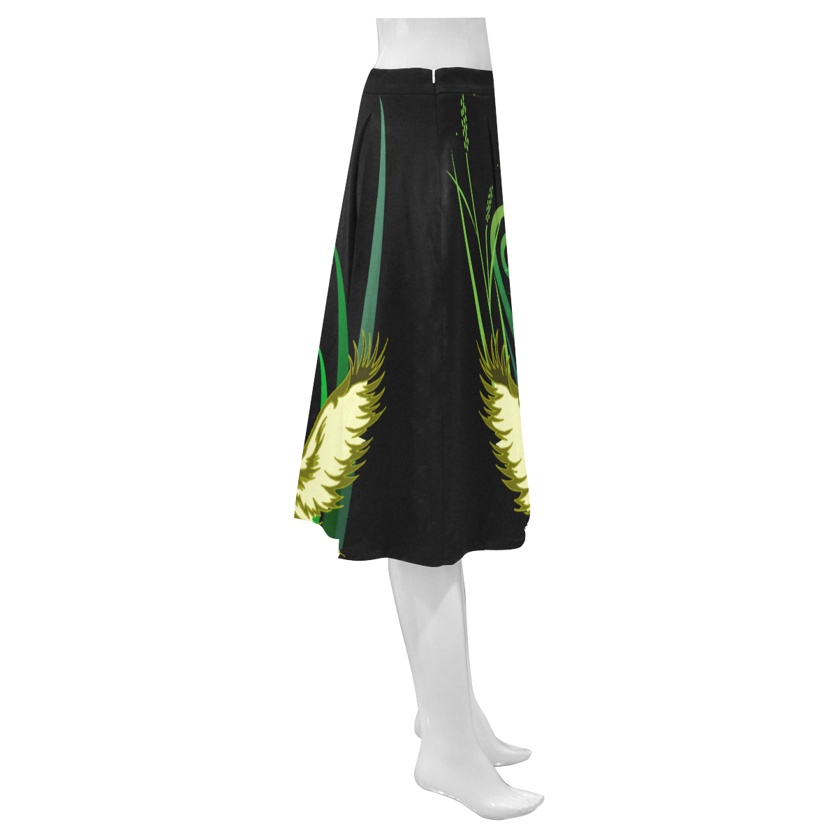 Lovely Swans  & Flower Lily in a Pond Mnemosyne Women's Crepe Skirt (Model D16)