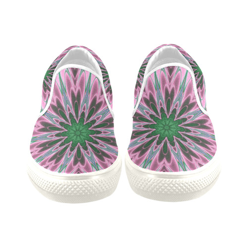 Fractal Kaleidoscope Mandala Flower Abstract 27 Women's Unusual Slip-on Canvas Shoes (Model 019)