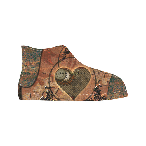 Steampunk wonderful heart, clocks and gears Aquila High Top Microfiber Leather Women's Shoes (Model 032)