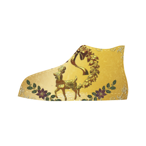 Reindeer in golden colors Aquila High Top Microfiber Leather Women's Shoes (Model 032)