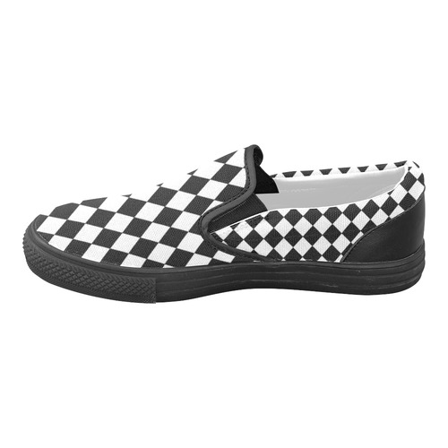 Diamon Checks Black and White and Rainbow Women's Unusual Slip-on Canvas Shoes (Model 019)