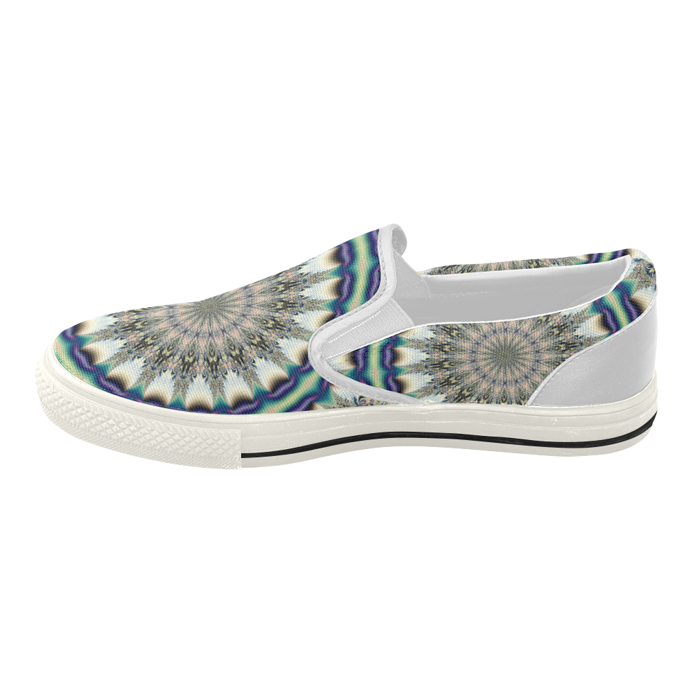 Fractal Kaleidoscope Mandala Flower Abstract 19 Women's Slip-on Canvas Shoes (Model 019)