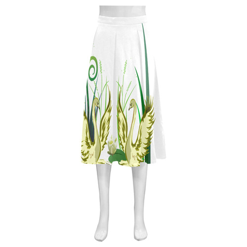 Lovely Swans  & Flower Lily in a Pond Mnemosyne Women's Crepe Skirt (Model D16)