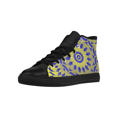 Yellow Blue Gold Mandala Aquila High Top Microfiber Leather Women's Shoes (Model 032)